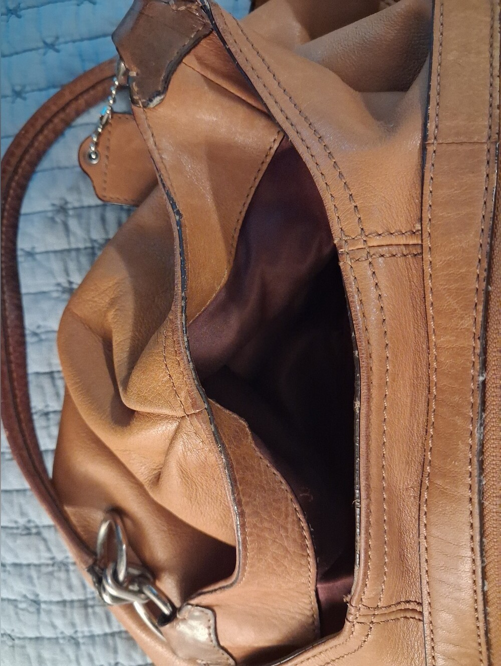 Coach Tan Leather Shoulder Bag - Classic Women's Hobo Silver Hardware - Picture 10 of 16